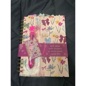 Votum Floral Bow Spiral Notebook with Dividers and Multi-Color Click Pen Pink